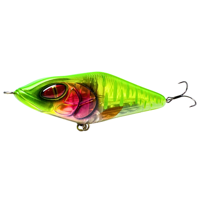 Daiwa Lazy Jerk 15,5cm 85g Gismo UV Monstret jerkbait för gäddfiske med UV-detaljer och aggressiv gång.