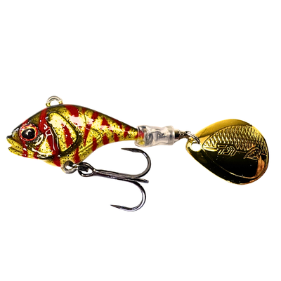 Daiwa Prorex TG Spin Jig 14g Blod Hulken tailspinner med tungstenkropp och Colorado-blad för abborrfiske.